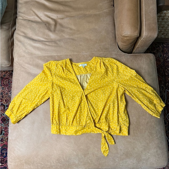 Madewell Women's L Wrap Blouse Top 100% Cotton Star Scatter Yellow White Stars - Picture 3 of 9